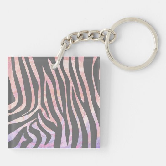 Zebra Light Gray and Pink Print Schlüsselanhänger (Rückseite)