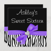 Zebra Lila Bow Diamond Sweet 16 Einladungen (Vorne/Hinten)
