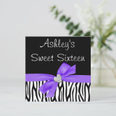 Zebra Lila Bow Diamond Sweet 16 Einladungen (Stehend Vorderseite)