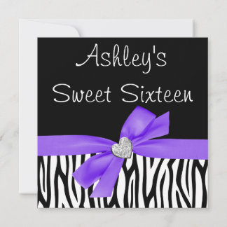 Zebra Lila Bow Diamond Sweet 16 Einladungen