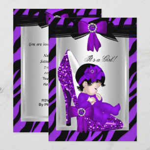 Zebra Lila High Heels Baby Shower Braunhaariges Mä Einladung
