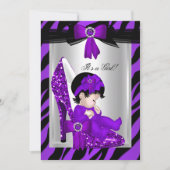 Zebra Lila High Heels Kinderdusche Brünette Girl Einladung (Vorderseite)