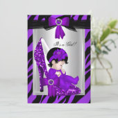 Zebra Lila High Heels Kinderdusche Brünette Girl Einladung (Stehend Vorderseite)