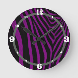 Zebra lila mit grauem Akzent Runde Wanduhr