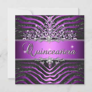 Zebra Lila Pink Black Quinceanera 15. Geburtstag Einladung