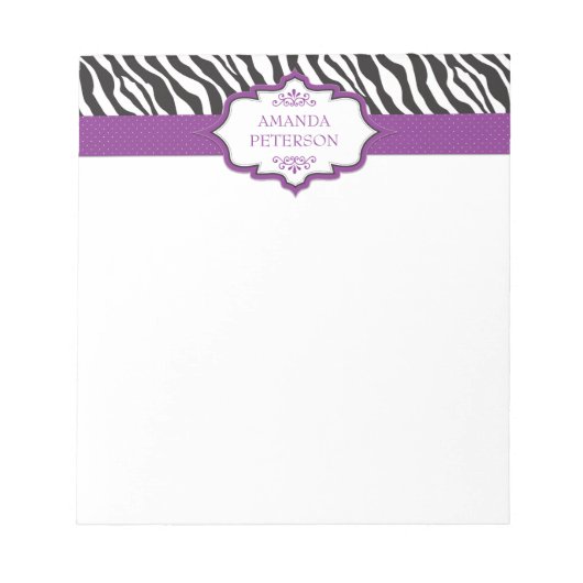 Zebra Lila Ribbon Notepad Notizblock (Vorderseite)