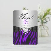 Zebra Lila Silber Sweet 16 16 Geburtstag Einladung (Stehend Vorderseite)
