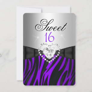 Zebra Lila Silber Sweet 16 Sechzehn Geburtstag Einladung