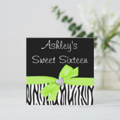 Zebra Lime Green Bow Diamond Sweet 16 Einladungen (Stehend Vorderseite)