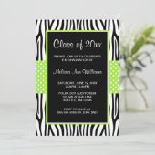 Zebra Lime Green Polka Dot Abschluss Ankündigung (Stehend Vorderseite)