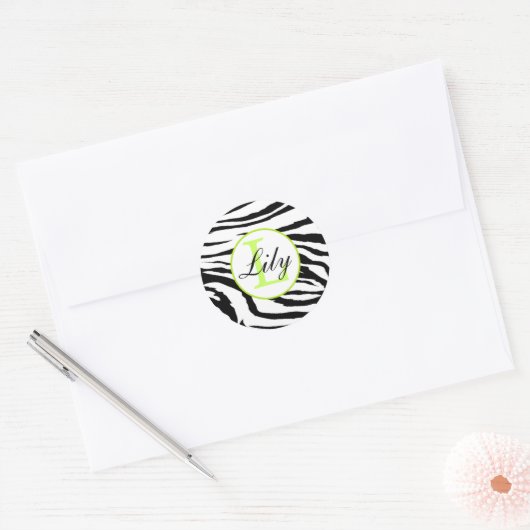Zebra Limon Monogramm Name Aufkleber (Umschlag)