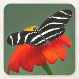 Zebra Longwing auf der Roten Blume Rechteckiger Pappuntersetzer