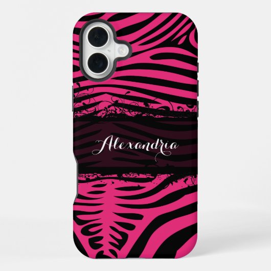 Zebra Lovers Pattern Pink und Schwarz iPhone Hülle (Rückseite)