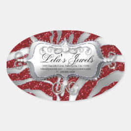 Zebra Luxury Juweliersticker Red Sparkle Silver Ovaler Aufkleber