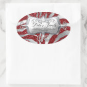 Zebra Luxury Juweliersticker Red Sparkle Silver Ovaler Aufkleber (Tasche)