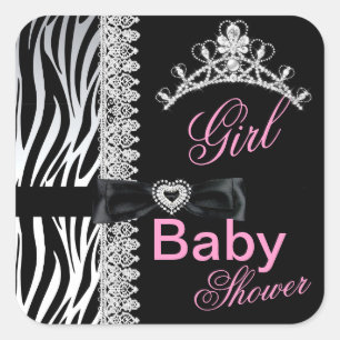 Zebra-Mädchen-Baby-Shower-Prinzessin-Tiara Quadratischer Aufkleber