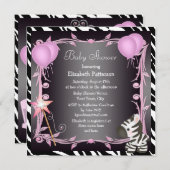 Zebra & Magic Wand Pink Princess Babydusche Einladung (Vorne/Hinten)