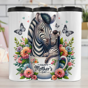 Zebra-Mama: Fohlen, Blume, Muttertag Thermosbecher