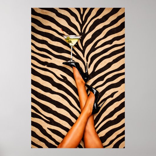 Zebra Martini Poster, Glam Mode Wandkunst, Chic Poster (Vorne)