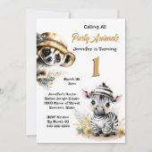 Zebra meerkat Dschungelsafari Wildtiere Kinder Bus Einladung (Vorderseite)