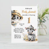 Zebra meerkat Dschungelsafari Wildtiere Kinder Bus Einladung (Stehend Vorderseite)