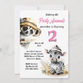 Zebra meerkat Dschungelsafari Wildtiere Rosa Mädch Einladung (Vorderseite)