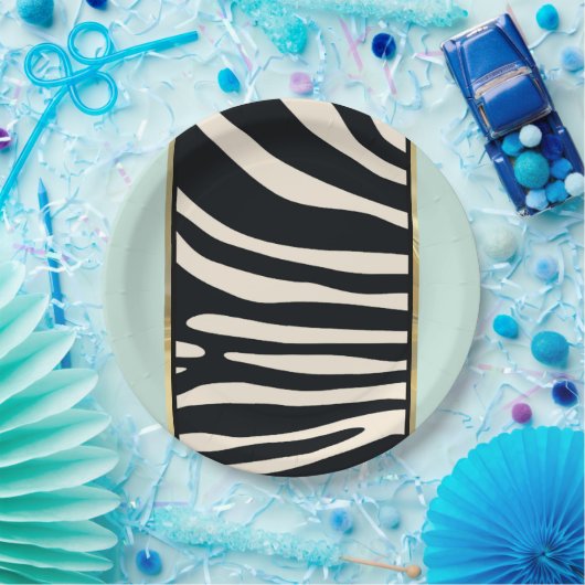Zebra-Minze, grün, schwarz und cremefarben Pappteller (Party)