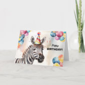 Zebra mit Balloons und Party Happy Birthday Karte (Vorderseite)