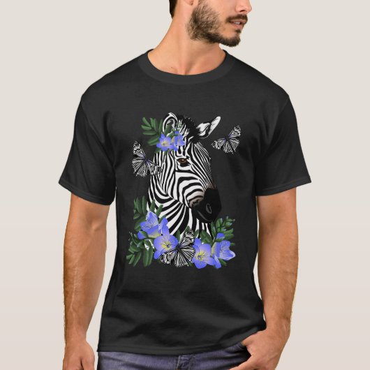 Zebra mit Blue Freesia T-Shirt (Vorderseite)