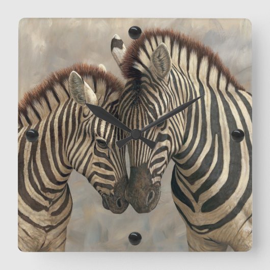 Zebra mit Colt Quadratische Wanduhr (Vorderseite)