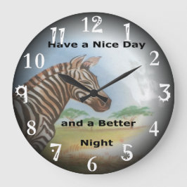 Zebra mit einem schönen Tag und einer besseren Nac Große Wanduhr