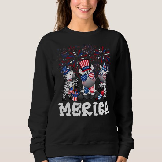 Zebra mit Feuerwerk Sonnenbrille Hat Merica 4. von Sweatshirt (Vorderseite)