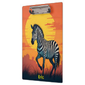 Zebra mit gelber Sonne und orangem Himmel Klemmbrett (Links)