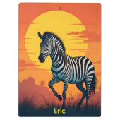 Zebra mit gelber Sonne und orangem Himmel Klemmbrett (Rückseite)
