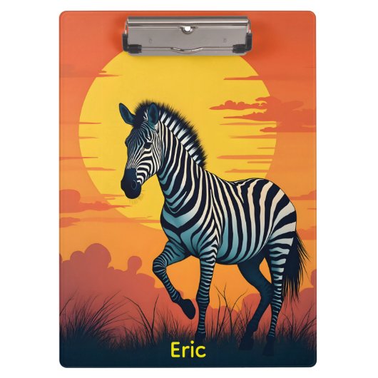Zebra mit gelber Sonne und orangem Himmel Klemmbrett (Vorderseite)