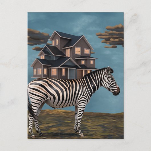 Zebra mit Haus Postkarte (Vorderseite)