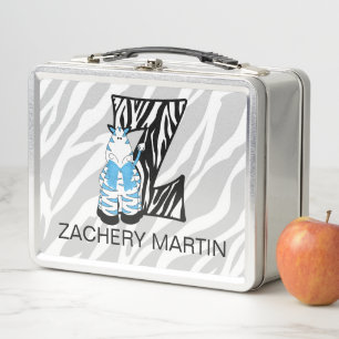 Zebra Mit Monogramm Letter Z Animal Print Blue Metall Brotdose