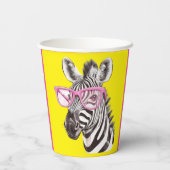 Zebra mit rosa Brille Gelb BG Pappbecher (Rückseite)