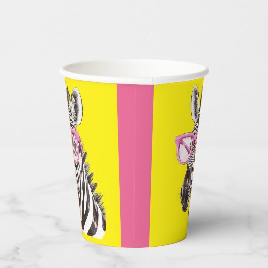 Zebra mit rosa Brille Gelb BG Pappbecher (Rechts)