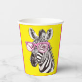 Zebra mit rosa Brille Gelb BG Pappbecher (Vorderseite)