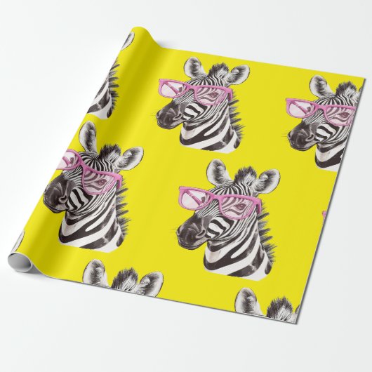 Zebra mit rosa Brille Geschenkpapier (Ungerollt)