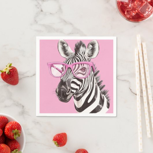 Zebra mit rosa Brille - Hellrosa Hintergrund Serviette (Beispiel)