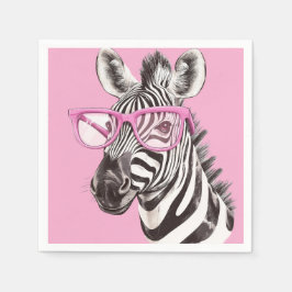 Zebra mit rosa Brille - Hellrosa Hintergrund Serviette