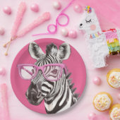 Zebra mit rosa Brille Pappteller (Party)