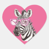 Zebra mit rosa Brille Rosa Hintergrund Herz-Aufkleber (Vorderseite)