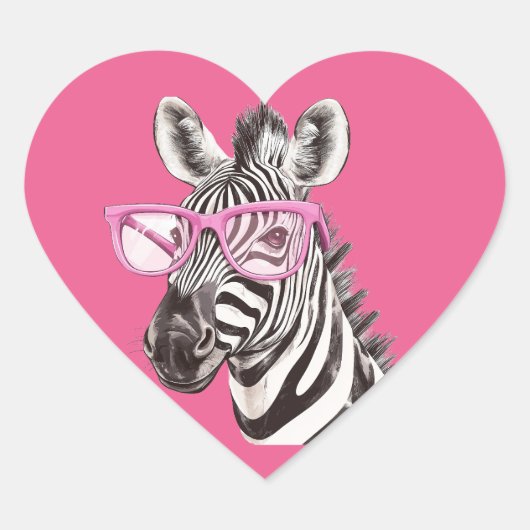 Zebra mit rosa Brille Rosa Hintergrund Herz-Aufkleber (Vorderseite)