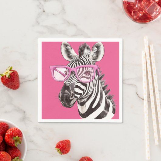 Zebra mit rosa Brille - rosa Hintergrund Serviette (Beispiel)