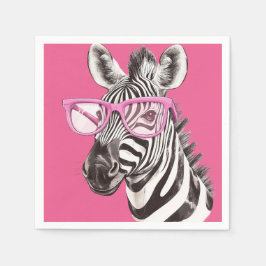 Zebra mit rosa Brille - rosa Hintergrund Serviette