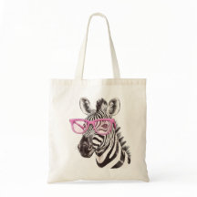 Zebra mit rosa Brille Tote Bag