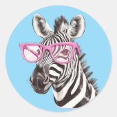 Zebra mit rosa Brillen Aufkleber Blue Background (Vorderseite)